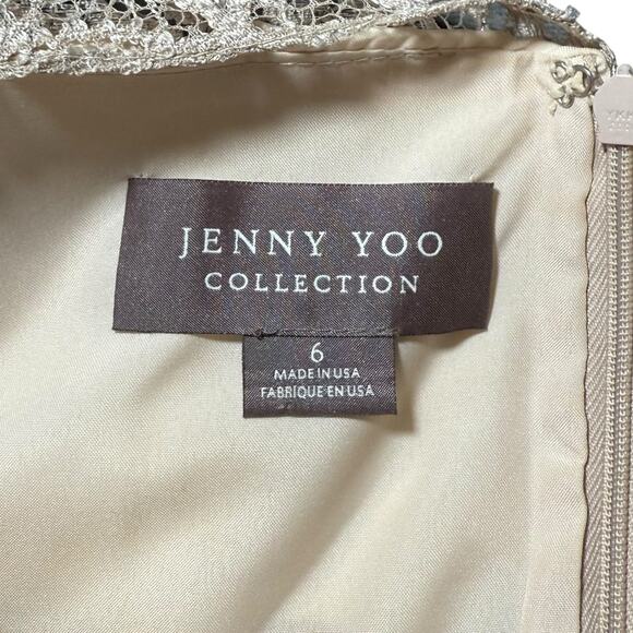 Jenny Yoo Harlow BHLDN Metallic Lace Above Knee Cocktail Dress Sandstone Size 6 - Picture 3 of 11